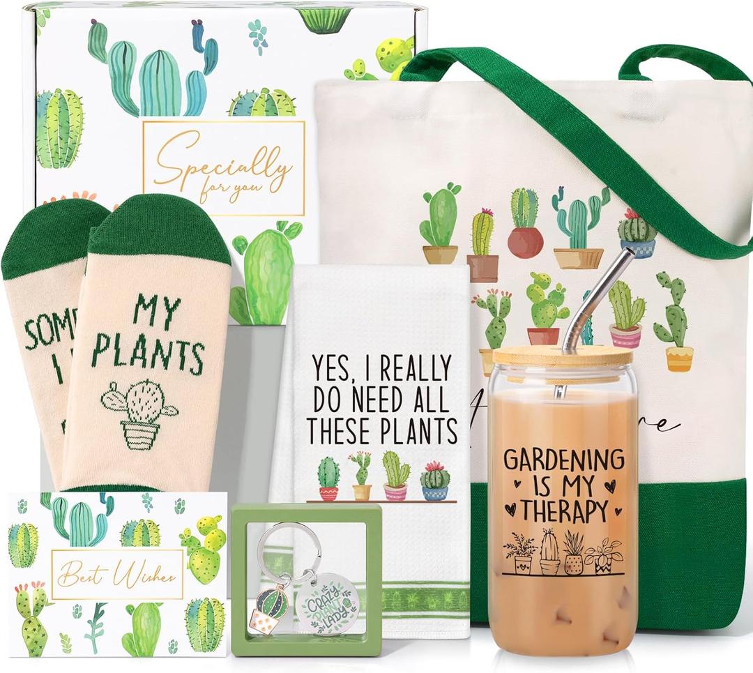 Plant Lover Gifts for Women,Succulent Cactus Ice Coffee Cup Gardening Gifts for Ladies With Crazy Plant Lady Keychain for Lover,Birthday/Friend/Christmas Gift