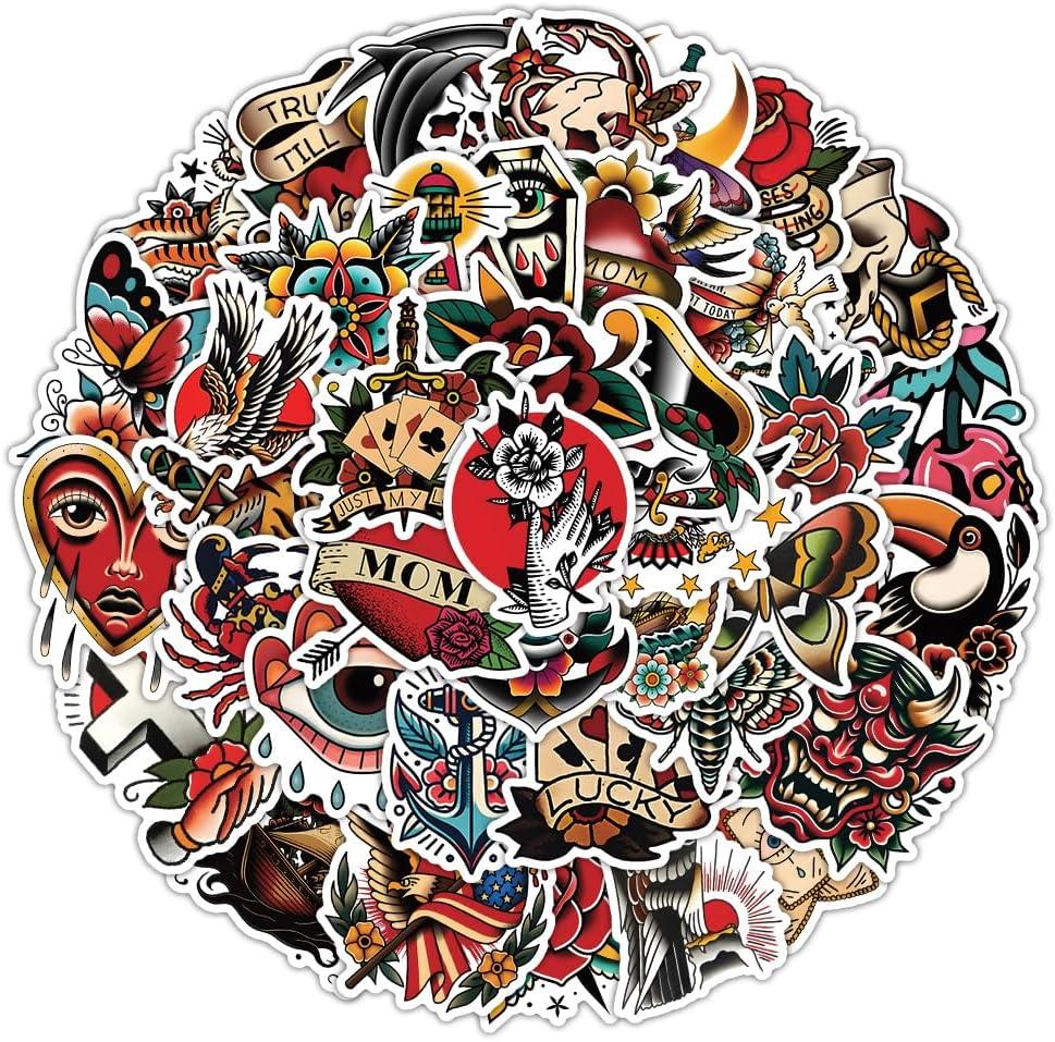 57PCS Vintage Graffiti Tattoo Stickers Packs for Adults Teens, Retro Horror Skull Waterproof Vinyl Sticker for Water Bottles Laptops Cars Skateboards Mens Cave Decorations