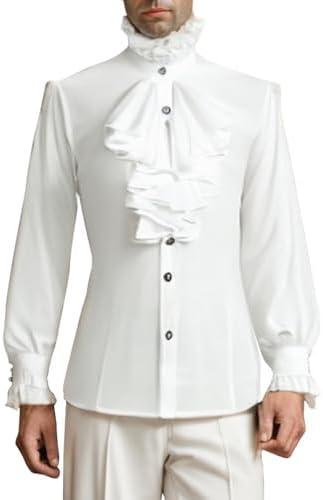 SUNGDOGIN Men’s Elegant Victorian Ruffle Long Sleeve Shirt Medieval Renaissance Cosplay Costume Tops size XL