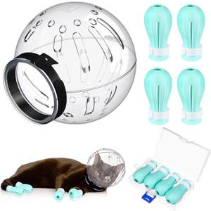 Cat Muzzle for Grooming Cat Adjustable Hood with Paw Covers, Kitten Breathable Anti Bite Muzzles Anti Scratch Boots Silicone Pussy Shoes Boots Kitten Paw Protector for Pet Bathing Shaving (Large)