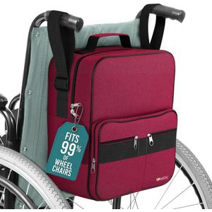 Deluxe Wheelchair Bag  Storage Backpack for Adults  Hangs Securely on Wheelchair Back  Organiser for Mobility & Electric Wheelchairs  Wine