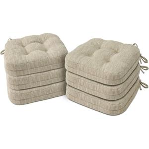 Shinnwa Dining Chair Cushions Set of 6, Dual-Layer Memory Foam Kitchen Chair Cushions, Patented Design Seat Pads with Ties, 16.5 x 16.5 x 3.5in, 6 Pack, Beige