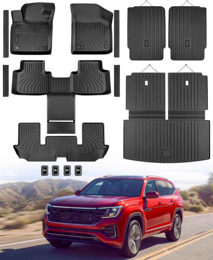 Floor Mats for Volkswagen Atlas 2018-2025 2026, 6 Seats, 15pcs TPE Rubber