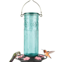 Nature's Way ANTGHF2 Hanging Antique Glass Gravity Hummingbird Feeder for Outdoor Decor, 28 Ounce Capacity Nectar Feeder, 6 Easy to Clean Flexible Pink Ports, Teal