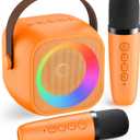 Karaoke Machine for Kids Adults: Mini Portable Karaoke Machine with 2 Wireless Microphones and Lights, Christmas Birthday Gifts for Girls Boys Family Home Party(Orange)