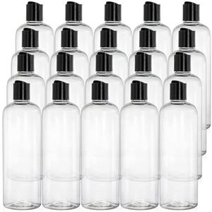 Peohud 19 Pack 16oz Clear Plastic Empty Bottles with Disc Top Flip Caps, Refillable Shampoo Bottles, Squeezable Travel Containers for Lotions, Cosmetics, Liquid Body Soap, Creams, BPA Free