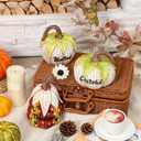 Wesiti Set of 3 Thanksgiving Fall Pumpkin Decorations 7 Inch Resin Artificial Corn Decorative Pumpkins with Blessed Grateful Thankful Table Centerpieces Decor for Thanksgiving Harvest Vintage Room