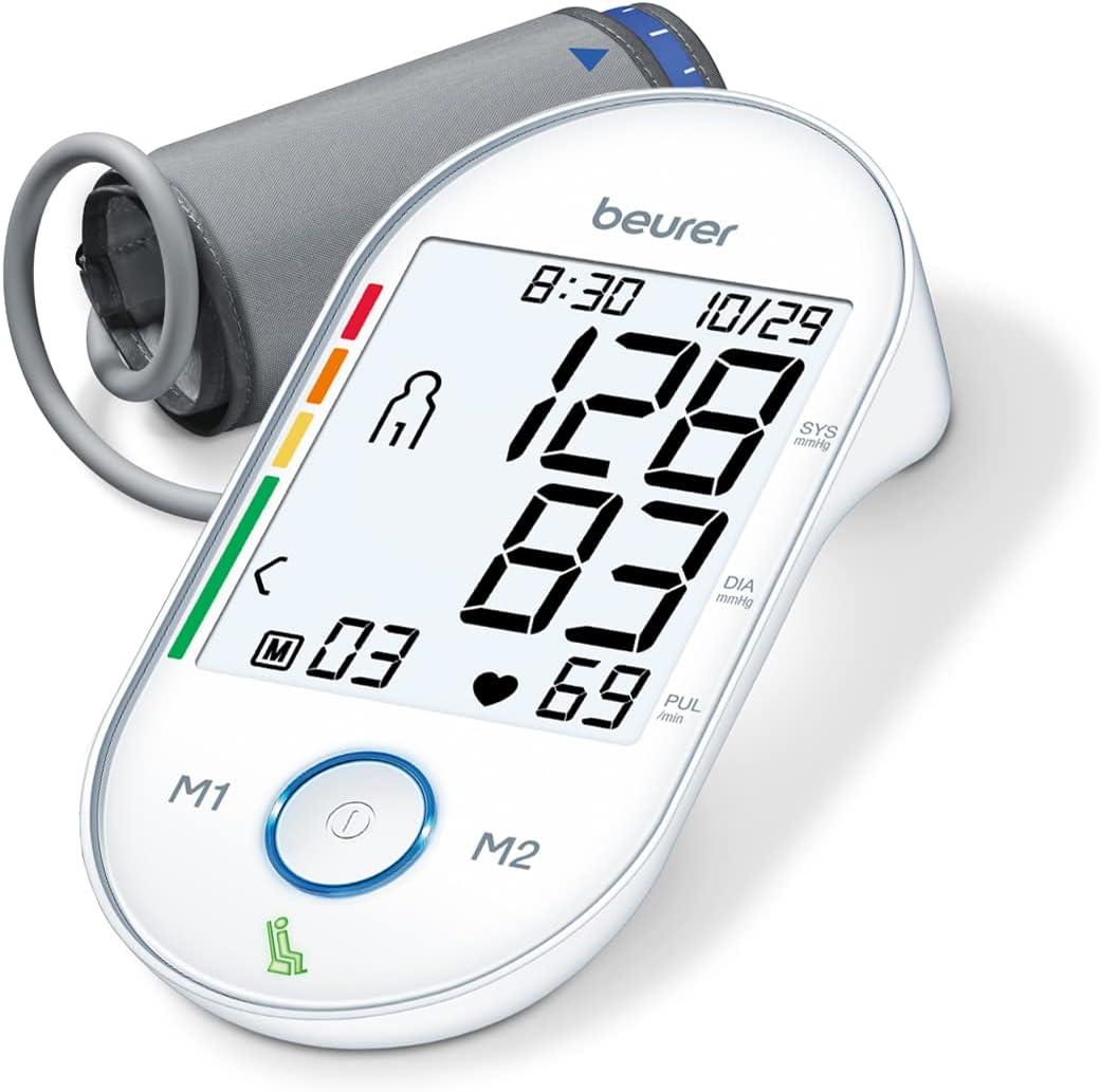 Beurer BM55 Blood Pressure Machine  XL Backlit Display, Arrhythmia Alarm, Portable Storage Kit, 2 Users, Automatic Blood Pressure Cuff, Resting Indicator  Blood Pressure Monitor Batteries Included (White)