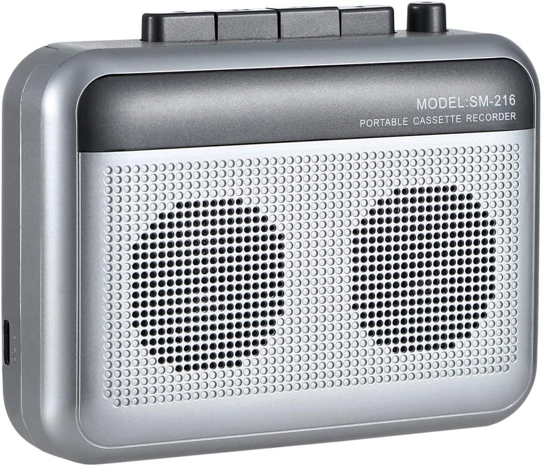 Portable Cassette Player Recorder with Bluetooth Transmitter, Small Cassette Tape Player with Headphone Jack, Build-in Speaker, Microphone Jack, Powered by AC Adapter or AA Battery