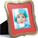 MIMOSA MOMENTS Metal Picture Frame with Printed Red Mat for 4x4 Photo (4x4, Brass)
