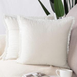 MADIZZ Set of 2 Suede Throw Pillow Covers with Fringe Tassels 20x20 Inch Creamwhite Soft Decorative Cushion Cover for Sofa Bedroom Pillow Shell