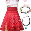 GFTYBCST Princess Dress for Women, Ocean Adventure Princess Costume Dress Up Halloween Cosplay Outfit with Accessories (Red, Small)