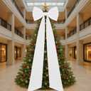 Juinte 23.62 x 90.55 Inches Christmas Extra Large Bows Giant Christmas Tree Topper Bow Decorations Satin Bow Tree Topper for Xmas Decorations Wreath Home Holiday Party Decor(White)