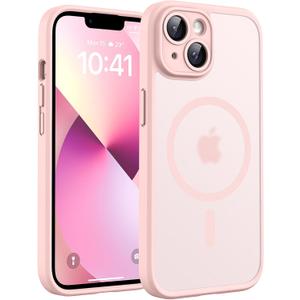 TOCOL Magnetic for iPhone 13 Case, Upgraded Full Camera Protection, Compatible with Magsafe, 15FT Drop Protection, Translucent Matte Back Bumper Phone Cover 6.1-Inch (Pink)