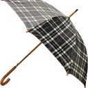 Classic Auto Open Umbrella with Real Wooden Hook Handle (Black Plaid)