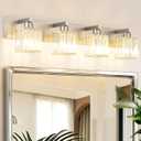 Aipsun Brushed Nickel Bathroom Lighting Fixtures 4 Light Crystal Modern Bathroom Vanity Light (Exclude Bulb) (32 inch)