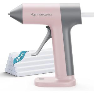 Tilswall Cordless Hot Glue Gun, 30s Fast Preheating with 2Ah Built-in Battery, Hot Melt Glue Gun with 20pcs Premius Glue Sticks, Smart Power-Off, USB-C Inputs Suitable for DIY Craft, Home Repaire Pink