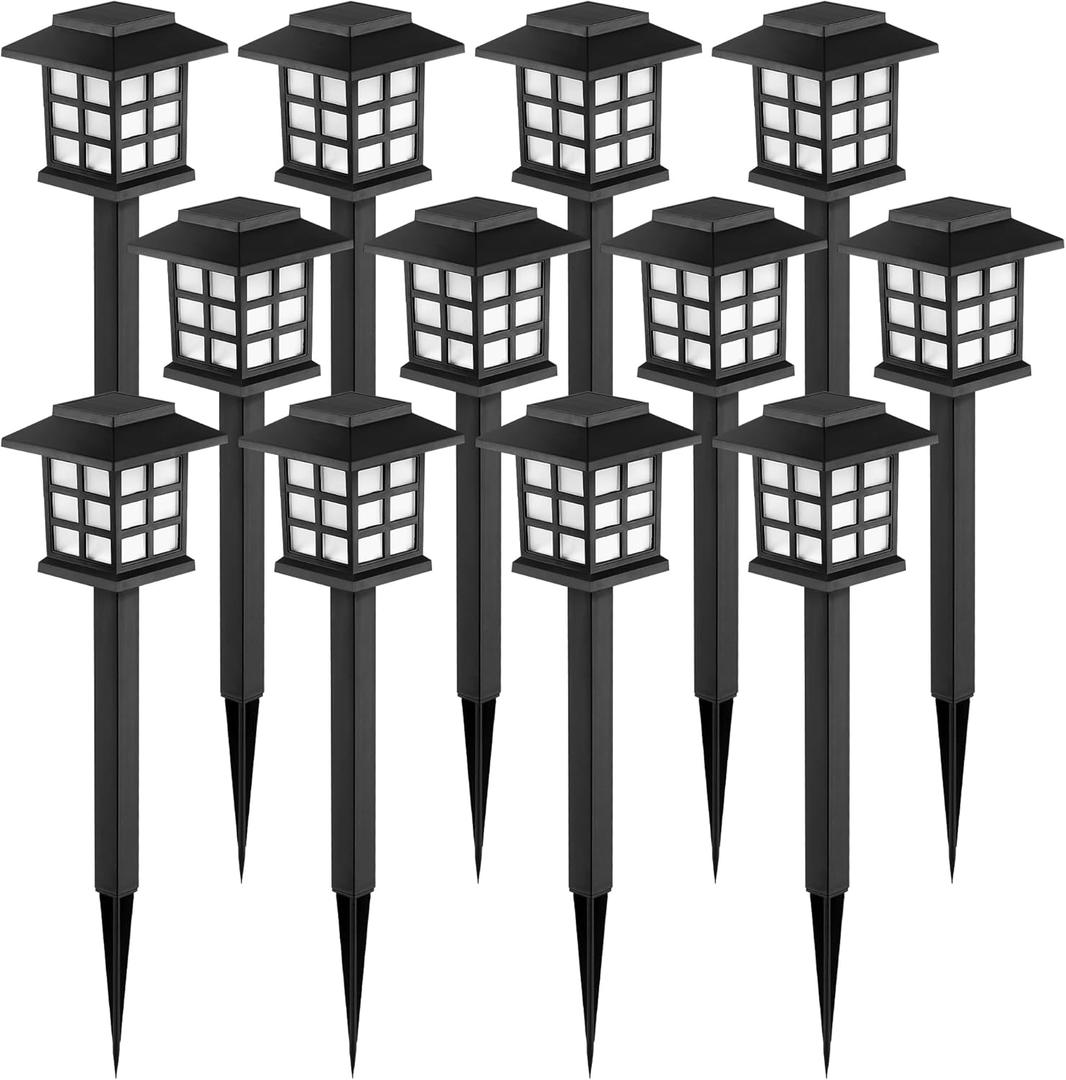 GIGALUMI Solar Outdoor Lights,12 Pack LED Solar Lights Outdoor Waterproof, Solar Walkway Lights Maintain 10 Hours of Lighting for Your Garden, Landscape, Path, Yard, Patio, Driveway (Warm White)