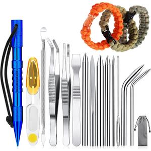 14 Pieces Paracord Tools Needles Paracord FID Set Stitching Set Stainless Steel Lacing Needles Smoothing Tool Knotter with Marlin Spike for Work Leather Weaving (Blue)
