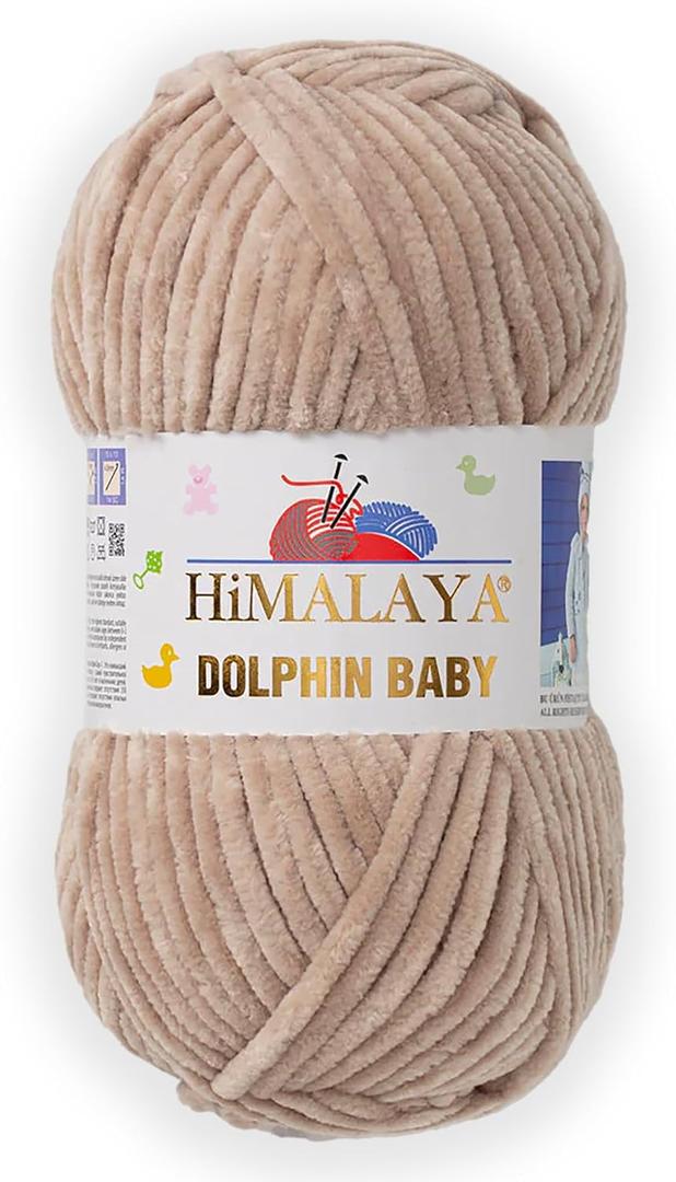 1 Skein/Pack Himalaya Dolphin Baby Chenille Yarn, Each Ball 100 gr (3.5 oz), 120 m (132 Yards), 100% Polyester, Super Bulky Baby Blanket Velvet Amigurumi Yarn, 80317 - Beige