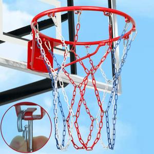 Basketball Net Heavy Duty Replacement,Carbon Steel Chain Basketball net, Anti-Rust Use Indoor Outdoor Standard 12 Loops Hoop (Blue/Red/White)