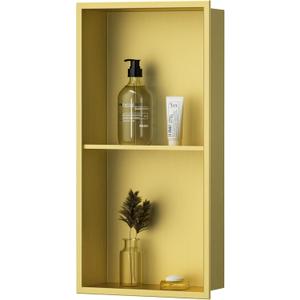 Neodrain No Tile Shower Niche, 12X24Inch Golden Stainless Steel Wall Niche, Two-Tier Bathroom Shelf, NO Tile Needed Recessed Niche for Bathroom Storage Neodrain No Tile Shower Niche, 12X24Inch Golden Stainless Steel Wall Niche, Two-Tier Bathroom Shelf, NO Tile Needed Recessed Niche for Bathroom Storage