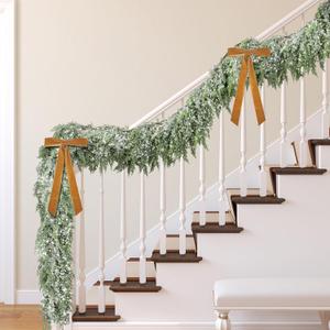 2 Pcs Christmas Snow Norfolk Pine Garlands, 6 Ft White Frost Real Touch Artificial Greenery Garland, Faux Snowy Pine Cedar Garland Ornaments for Mantle Fireplace Table Indoor Outdoor Xmas Decoration