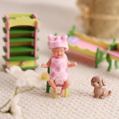 BABESIDE Mini Silicone Baby Dolls, 3 Inch Realistic Newborn Baby Dolls Full Silicone Sleeping Little Mini Real Life Baby Girl Miniature Baby with Playset Accessories(Pink)