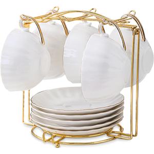 Tea Cups Holder,Gold Metal Coffee Cup Tea Cups Rack,Foldable Organizer for Coffee Cup Spoon and Saucers