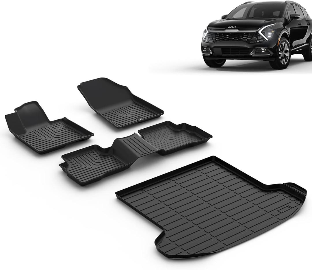 Floor Mats & Cargo Liner for 2025 2024 2023 Kia Sportage Hybrid All Weather Guard Car Mats Floor Liners Trunk Mat Cargo Mat Kia Sportage Hybrid Floor Mats Trunk Liner Accessories
