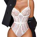 Avidlove Women Lingerie Bodysuit Lace Teddy Snap Crotch One Piece Underwire Babydoll (Small, White)