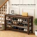 Taitiy Shoe Bench Storage Rubberwood, Entryway Bench with 3-Tiers Height Adjustable, Shoe Rack Front Door Entrance Organizer for Hallway Living Room, Mudrooms, Walnut,39.4"