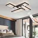 Modern LED Ceiling Lights for Bedroom 26" Dimmable Square Ceiling Lights for Living Room with Remote Control Black Bedroom Light Fixture for Kitchen,Bathroom,Balcony (Black 4 Rings)