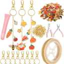 VioraWhite 213 Pcs Fall Theme Lip Gloss Keychain Making Kit 100 Pink Enamel Charms 32.81 ft Gold Chains for DIY Crafts Women
