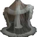 ruthyuexin Two Layer Wedding Veil Ruffled Edge Tulle Bridal Veil With Comb Fluffy Bride Veils Cover Face Veil (White)