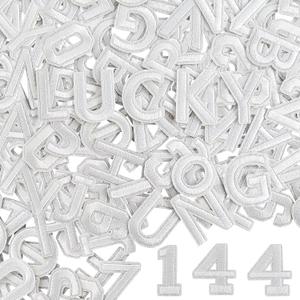 144Pcs Iron on Letters and Numbers Patches, Letter Patches Alphabet Embroidered Patch A-Z, Numbers 0-9 Applique for Clothes, Hat, Socks, Jeans, Jerseys, DIY Accessories - White