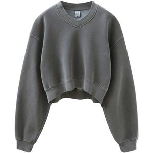 Acid Wash Athletic Hoodies Sweatshirt for Women Heritage Fleece V-neck Long Sleeve Hoodie Y2K Crop Pullover Women Sweatshirt Cotton Fleece Lined Hoodies Teen Workout Pullover Shirt Darkgray-XL