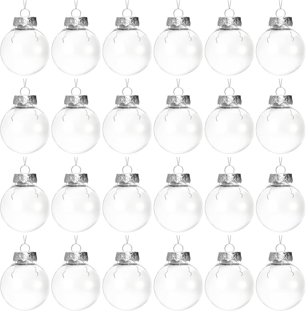 24 Pack Clear Plastic Fillable Ornament Balls with Strings,2.4 inch Removable Top Hanging Ornaments Ball, DIY Plastic Ornaments Round Balls, Perfect for Decoration On Christmas Trees, Wedding, Party
