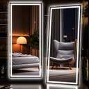 Hasipu Full Length Mirror with Lights, 71" x 24" LED Lighted Floor Standing, Full Body Dressing Hanging Mounted Mirror, Dimmable, Tempered Glass, Safe to Use, Square Black