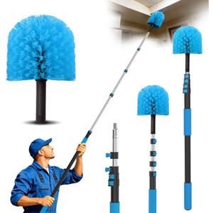 26FT Reach Cobweb Duster with Extension Pole - Spider Web Brush for Cleaning with 5-20FT 4-Section Flip-Lock Telescopic Pole, Effortlessly Cleans High Indoor & Outdoor Webs