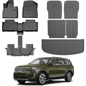 Mixsuper Floor Mats with Backrest Mats for Kia Telluride 2020-2025, All Weather 2 Row Floor Liners and Trunk Mat Accessories Set Black