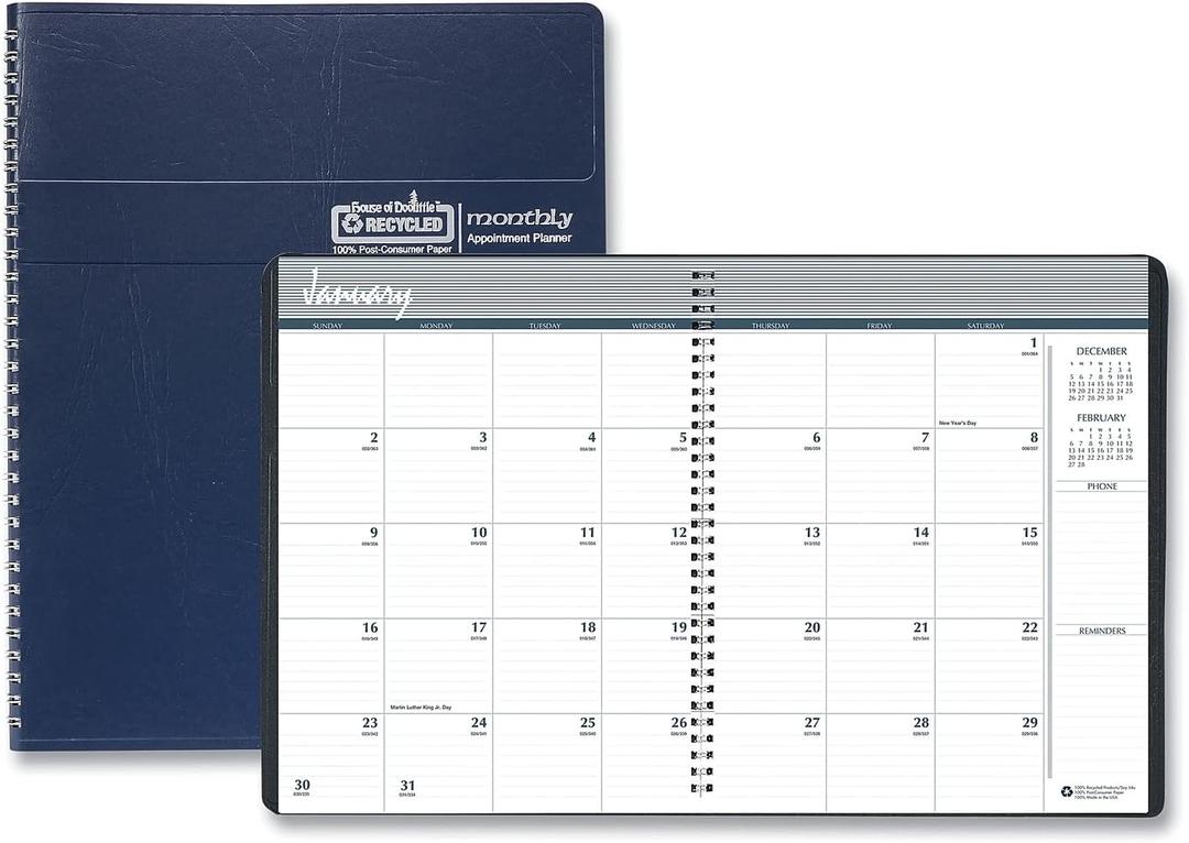 House of Doolittle 14-Month Recycled Ruled Monthly Planner, 11 x 8.5, Blue Cover, 14-Month (Dec to Jan): 2022 to 2024
