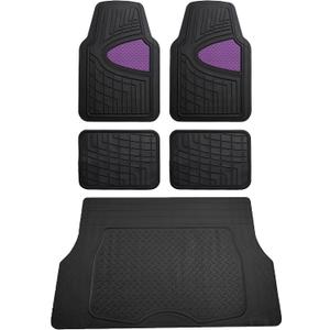 FH Group Premium Liners Tall Channel Trimmable All Weather Rubber Full Set Car Floor Mats (Purple) w. Trimmable All-Season Cargo Liner (Black) - Universal Fit for Cars Trucks and SUVs