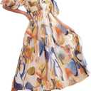Sissyaki Women's Boho Floral Maxi Dress Summer Fall Wedding Guest Dress (Large)