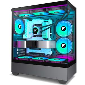 PC Case - Pre-Installed 6 PWM ARGB Fan, ATX Mid-Tower Gaming PC Case,Type-C, FOIFKIN (Black, F1)