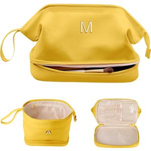 Bachelorette Gifts for Bride, Initial Makeup Bag, Travel Gifts, Personalized Bags, Double Layer Cosmetic Bag, Birthday Gifts for 3 4 5 6 7 8 9 10 11 12 13 Year Old Girls-Kids Graduation Gifts (Yellow)