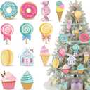 36 Pcs Candy Party Decorations Candyland Hanging Ornament Pastel Candy Lollipop Macron Ice Cream Wooden Ornaments Sweet Hanging Decor for Birthday Festival Party