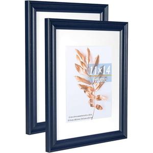 11x14 Navy Blue Picture Frames Set of 2 Poster Frame-Wood Photo Frames,for 8x10 with Mat or 11x14 Without Mat and Gallery Wall Navy Frame Decor