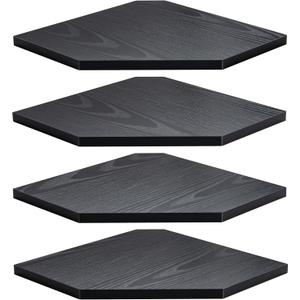 Corner Shelf Wall Mount, Floating Corner Shelves, Set of 4 Corner Wall Shelf Organizer, Rustic Wood Wall Storage Display Shelves for Living Room Bedroom Bathroom Kitchen, Classic Black (Black-4pack)