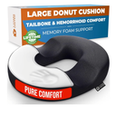5 STARS UNITED Donut Pillow Hemorrhoid Tailbone Cushion – Large Cushion for Pain Relief – Coccyx, Prostate, Sciatica, Pelvic Floor, Pressure Sores, Pregnancy, Postpartum Recovery, Black